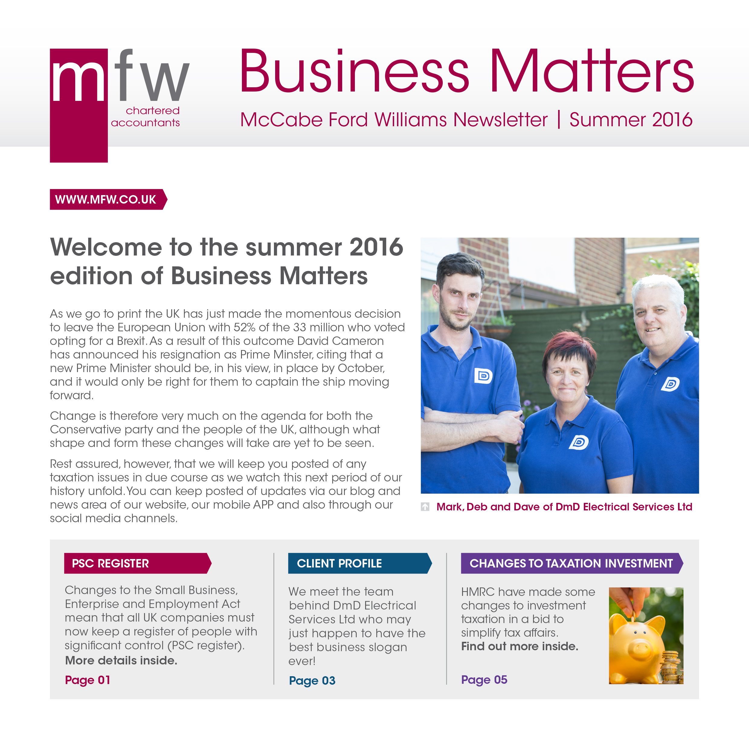 MFW Business Matters newsletter summer 2016 edition