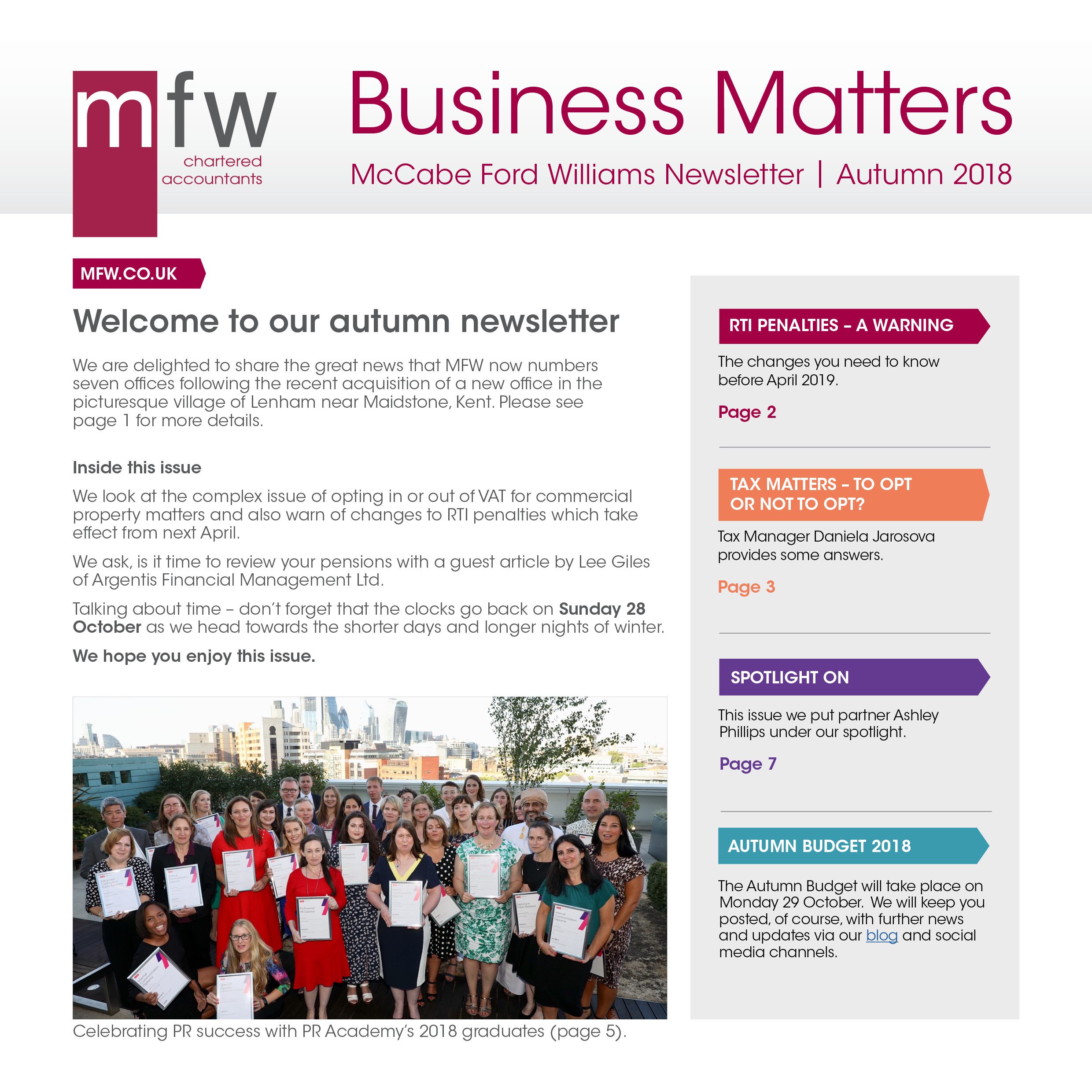 front cover Business Matters autumn 2018 newsletter