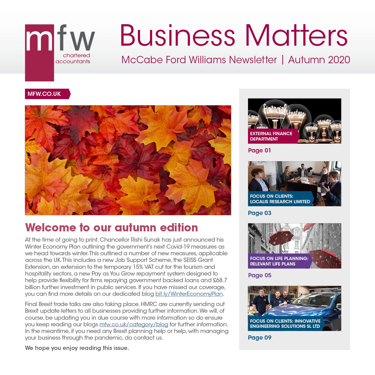 MFW Business Matters newsletter autumn 2020