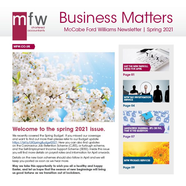 Front page image of MFW Business Matters spring 2021 newsletter