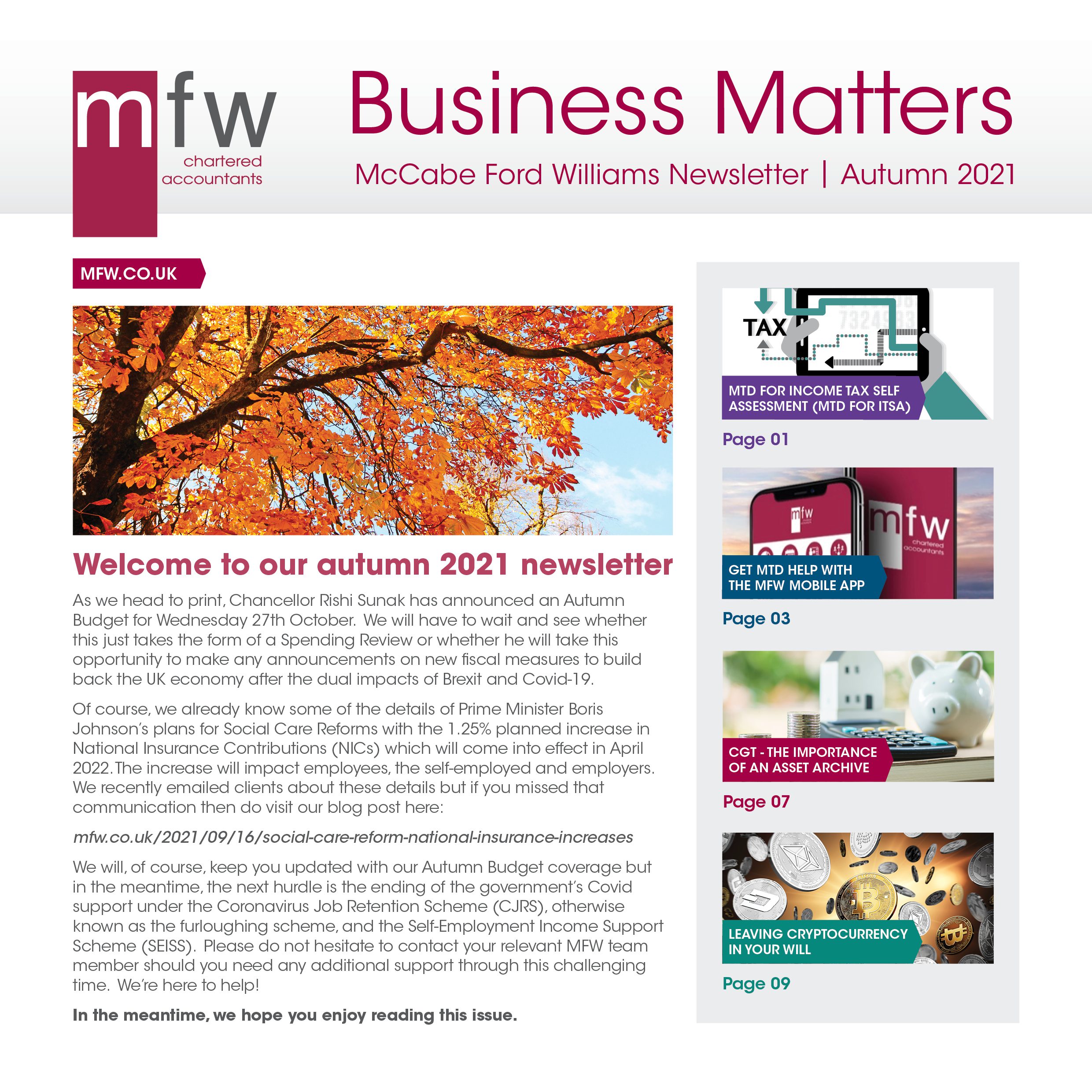 MFW Business Matters autumn 2021 newsletter