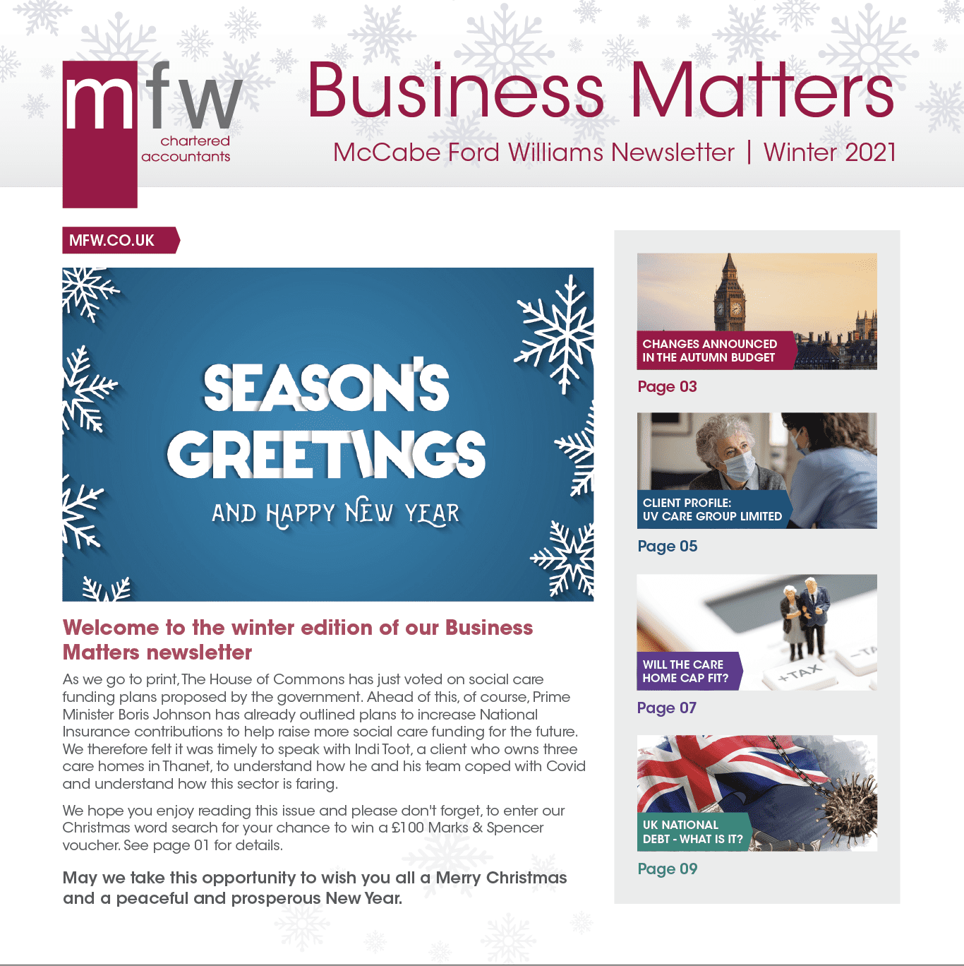 MFW Business Matters winter 2021 newsletter