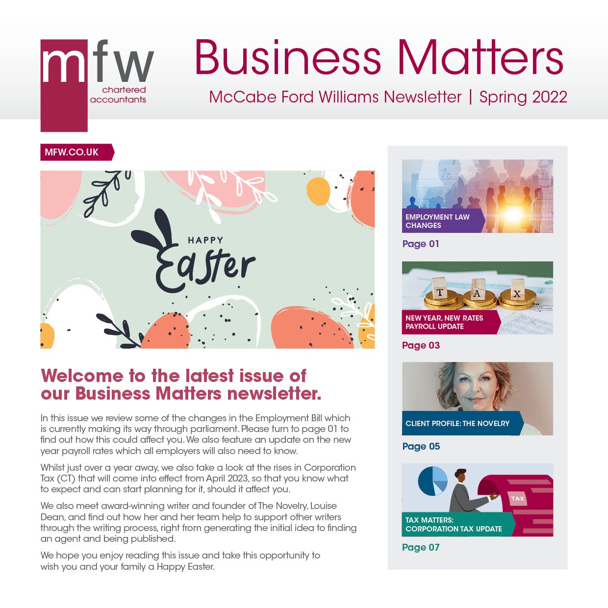 MFW Business Matters spring 2022 newsletter